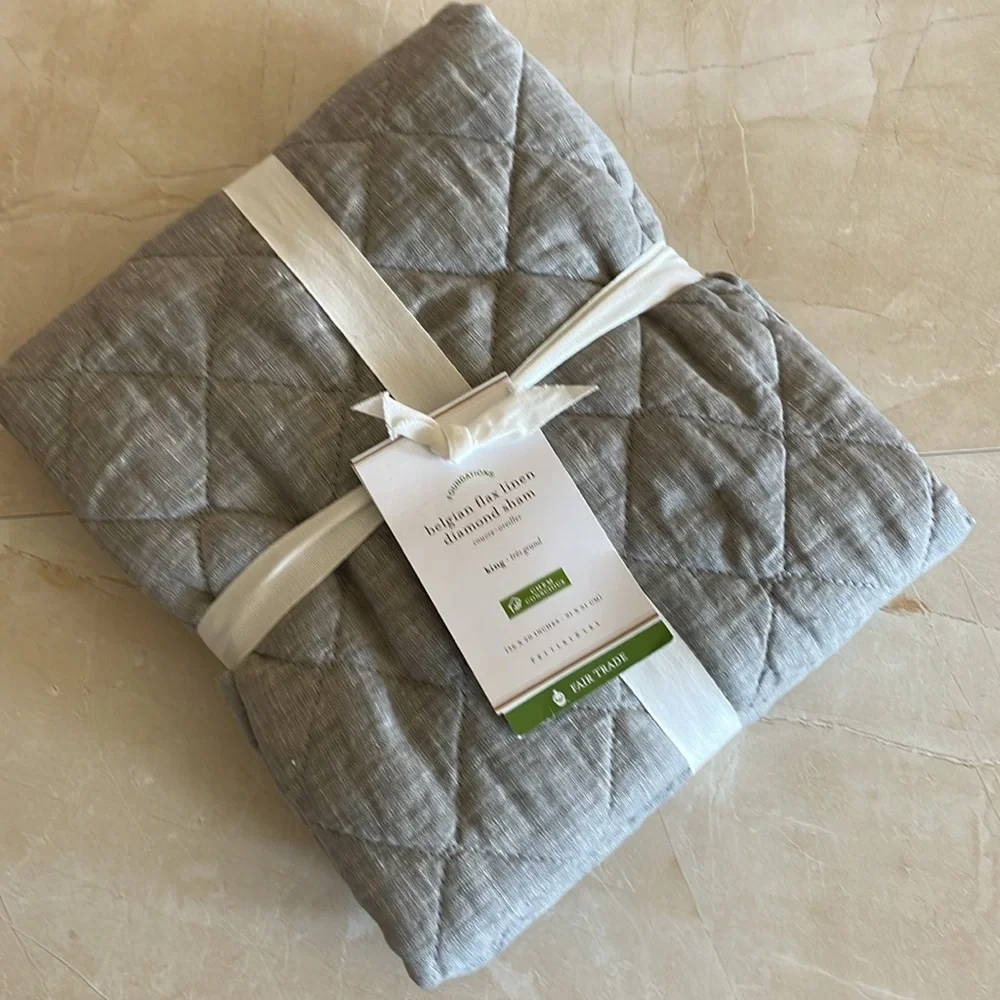 Pottery Barn Belgian Flax Linen Diamond Sham King Flagstone, NWT